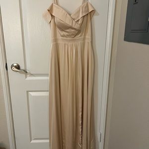 GOLD SATIN BRIDESMAIDS DRESS EVA U.S.A. OFF THE SHOULDER STYLE